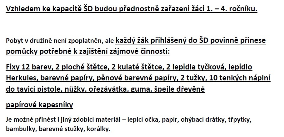 Informace ze školní družiny