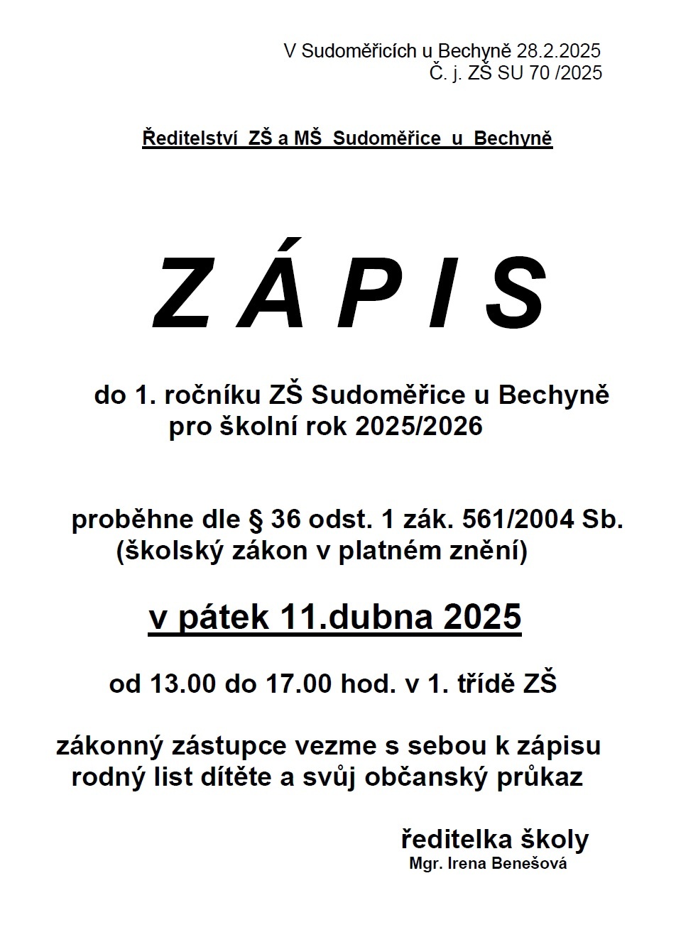 Zápis do 1. ročníku ZŠ