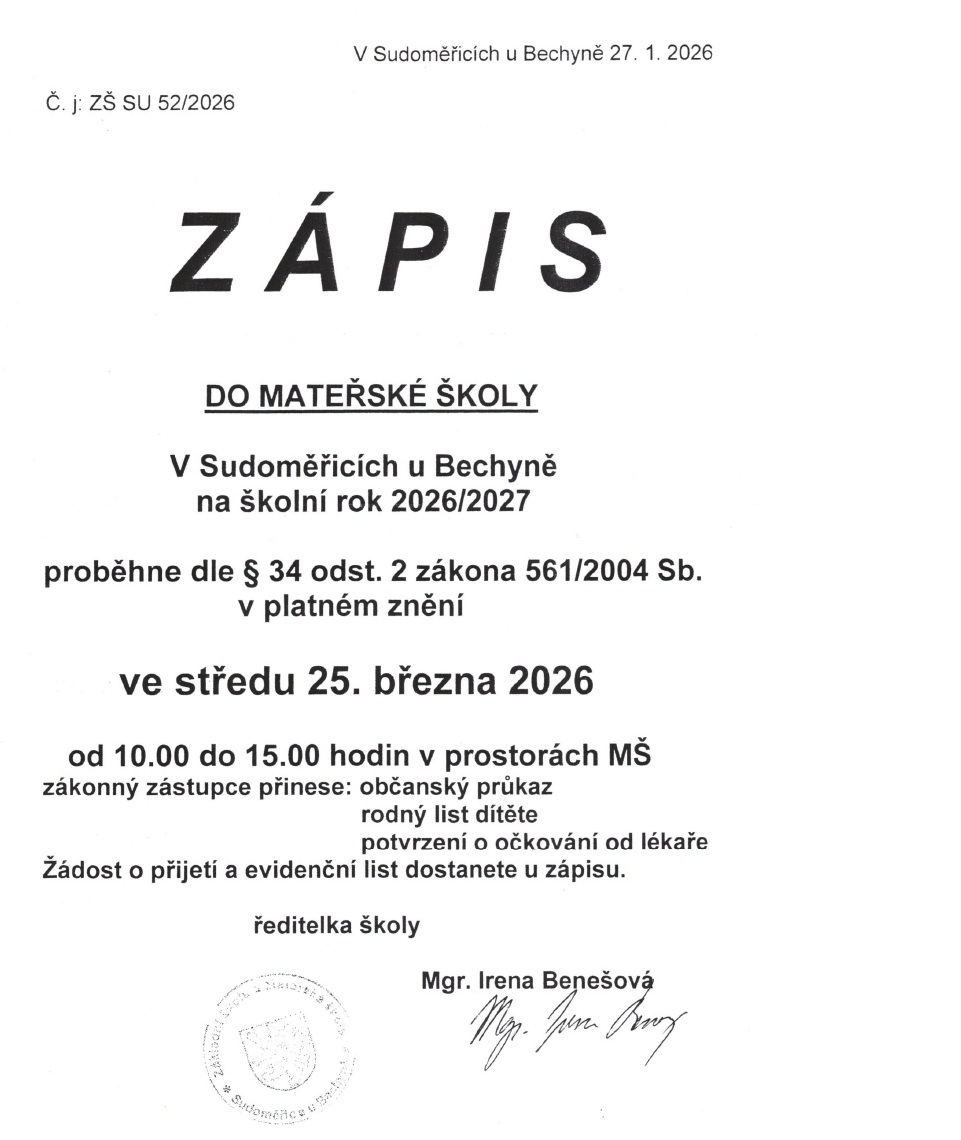 Zápis do MŠ Sudoměřice